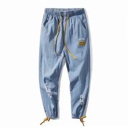 Men's Jeans Brand Loose Jogger For Men Casual Elastic Ankle Banded Pants Youth Boy Ripped Straight Denim Trousers