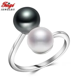 Anello di perle coltivate d'acqua dolce naturale di 3 colori per le donne Regali Accessori Doppia pietra preziosa Gioielli di moda FEIGE 211217