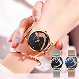 Women Watch CRRJU Fashion Luxury Diamond Watches Ladies Dress Galaxy Mesh Bracelet Waterproof Quartz Watches relogio feminino 210517