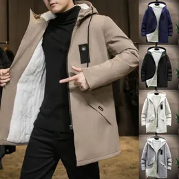 Mäns Jackor Mode Män Coat Solid Färg All Match Hooded Long Winter Jacket för Daily Wear