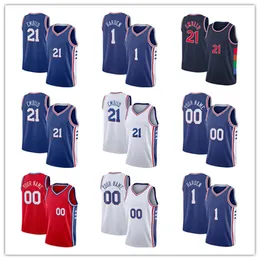 2022 Tröjor Basket Joel Emiid 21 James Harden 1 Tyrese Maxey 0 Jersey Blue White Red City Män Stitched Jersey S-XXL Mix och Match Order