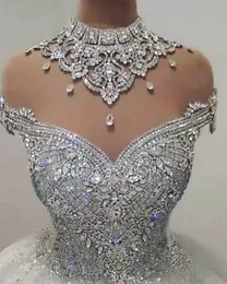 Sparkle Crystal Vestidos Novia 2022 Wedding Dresses High Neck Luxury Bridal Gowns Backless Beaded Princess robe de mariee