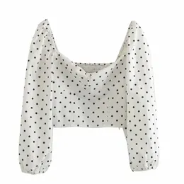 Moda Polka Dot Kobiety Krótkie Koszule Summer White Square Collar Bluzki Casual Kobiet Koszula Sexy Girls Bluzka 210430