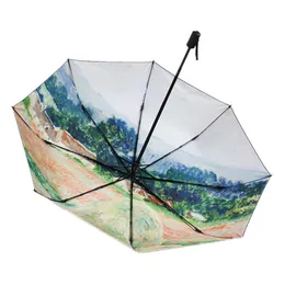 Umbrellas Les Meule Claude Monet Oil Painting Umbrella For Women Automatic Rain Sun Portable Windproof 3fold78602452350