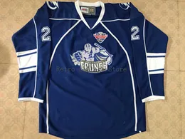 #22 Matthew Peca Syracuse Crunch Hokey Jersey Mavi Nakış Dikişli Özel Herhangi Bir Sayı ve Adı Jersey