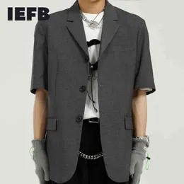 Iefb herrkläder sommar blazer koreanska kortärmad stilig lös avslappnad kostym kappa singel breasted notched top y7130 210524