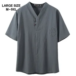 Chinese Style Super Plus Size M-9XL Men's Summer Casual V-neck Short Sleeve T-shirt Man Loose T-shirts Tees 5XL 6XL 7XL 8XL 9XL 210722