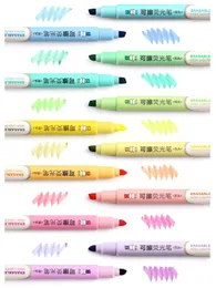 Highlighters 6st / set Erasable Pastellmarkörer Dual Tips Fluorescerande penna för konstritning Doodling Markering Skola brevpapper F6245