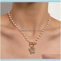 Kedjor halsband hängsmycken juvelrychains vit pärla pärlkedjekoker halsband för kvinnor fjäril lariat lås krage boheme smycken del