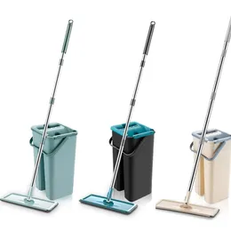 360 Rotating Flat Squeeze Mop With Bucket Cleaning Wash Floor Mop 4/6Pcs Replaceable Pads Wet Dry Usage Household Kitchen Tools 211215