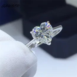 クラシック2パスダイヤモンドテスターDカラーMoissaniteハートリング925スターリングシルバーブリリアントカットラブストーンリング