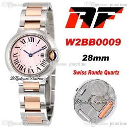 AF W2BB0009 28mm Swiss Ronda Quartz Womens Watch Tow Tone Rose Gold Pink Dial Black Roman Markers Stainless Steel Bracelet Super Edition 2021 Ladies