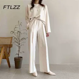 Tuta da donna Fashion Oversize Top Straight Pants Outfits Primavera Autunno Donne Due pezzi Set Streetwear Suits Abbigliamento autunno 210525