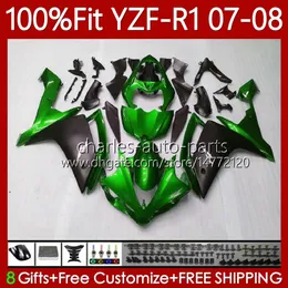 OEM Bodywork 100% Fit dla Yamaha YZF-R1 YZF1000 YZF R 1 1000 CC 07-08 Moto Body 91NO.57 YZF R1 1000CC YZFR1 07 08 YZF-1000 2007 2008 Wtrysk Mold Kit Light Green Blk