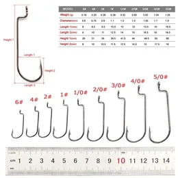 50pcs/lot Fishing Soft Worm Hooks High Carbon Steel Narrow Lock Lure Softjerk Fishhooks 6#-5/0 Tailored Tackle EWG Octopus bait Holder Circle Fish for Freshwater