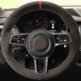 Kierownica samochodowa pokrywa DIY ręcznie szyte miękkie czarne zamszowe dla Porsche Cayenne Macan Panamera 911 996 997 959 Cayman Boxster
