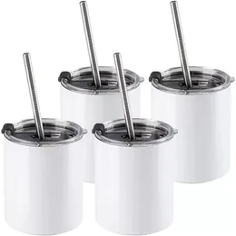 ABD hisse senedi süblimasyon boş bardak beyaz 10 oz paslanmaz çelik bardak ile saman ve kapak kahve fincan kupalar kupalar için kupalar kupa basın süblimasyon baskı cg001