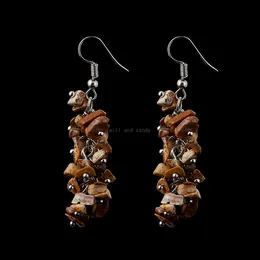 Tiger Eye Amethyst Agate Stone Tassel Dangle Hook Earrings Crystal Natural Stone Beaded Earring Ring jewelry set for Women Fashion Jewelry