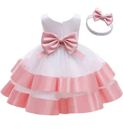 2021 Jesień Biała Ceremonia Dress Girl Beading 1st Urodziny Sukienka Dla Baby Girl Dress Elegant Princess Dresses Party Christening G1129