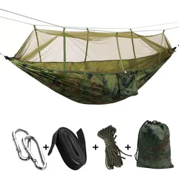 Utomhus camping dubbel fallskärmsdukshammmatta med myggnät digital kamouflage armé grön multicolor wk522