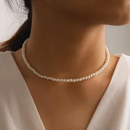 Eleganckie białe imitacja Pearl Choker Naszyjniki Duże Okrągłe Pearl Naszyjnik Ślubny dla Kobiet Charms Moda Biżuteria 2021 Prezenty