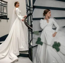 Elegant Dubai Said Mhamad Plus Size A Line Wedding Gowns Batrau Neck Pleats Long Sleeves Court Train Draped Ruched Bridal Dresses 299d