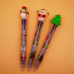 Cartoon-Weihnachtsmann, sechsfarbiger Stift, Stereo-Puppe, Silikonkopf, Grundschule, Weihnachten, mehrfarbiger Stift, sechsfarbiger Kugelschreiber
