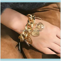 Länkarmband smycken kedja Custom Portrait Geometry Woman Armband med retro smycken prägling överdrivna punkmynt mode 20211