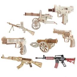 Block Puzzle DIY 3D Puzzle Scatter With Rubber Band Bullet Wooden Gun Assembly Model Casse Tete Educational Toys For Kids And Adult