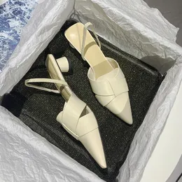 Designer Sandaler Kvinnors sommar 2021 Cross-Belt Low-Heeled Single Shoes Pekade Toe Stiletto Heels Sandalias Pumpar Sko Lady