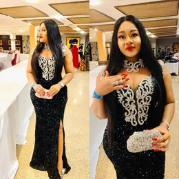 2022 Plus Size Arabski ASO EBI Black Mermaid Sexy Prom Dresses Lace Beaded Sparcely Evention Formal Party Druga Recepcja Urodziny Suknie Zaręczynowe Dress Zj220