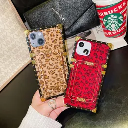 Leopard Print Square Case Metal Wrist Stand Holder Case For Iphone 13 12 Pro Max MiNi 11 XR X XS Max 7 8 plus SE 2022 Cover Fashion Cool New