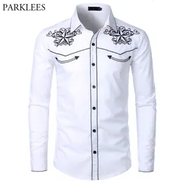 White Star Embroidery Shirt Men Brand Mens Casual Button Down Dress Shirts Slim Long Sleeve Shirt Male Camisas Hombre 210524