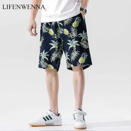 Lifenwenna SummerのカジュアルショーツファッションフラワープリントビーチショーツメンズルーズハワイアンショーツプラスサイズM-5XL 210528