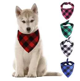 5 colors Dog Bandana Christmas Plaid Single Layer Pet Scarf Triangle Bibs Kerchief Pet Accessories Bibs for Small Medium Large Dogs Xmas Gifts