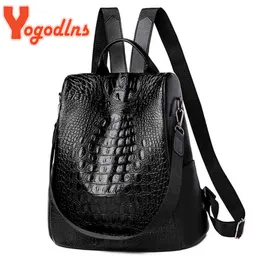 Yogodlns Alligator Plecak Kobiety PU Skóra Anti-Theft Plecak Duża Pojemność Teen School Travel Lady przystojny Mochila