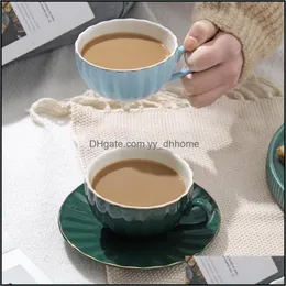 Kubki Kuchnia do picia, jadalnia Strona główna Ogród Coffee Cup and Saucer Set Styl Nordic Ceramic Ins Light Luxury Fengshui Popołudnie Proste D