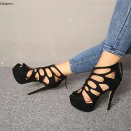 Olomm Arrival Women Platform Sandaler Sexiga stiletto klackar Öppna tå Koncise Black Casual Shoes Us Plus Size 5-15