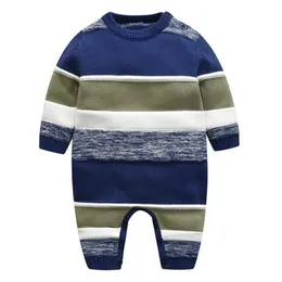 Spring Autumn born Infant Baby Boys Blue Stripe Rompers Clothing Kids Long Sleeve Clothes 210429