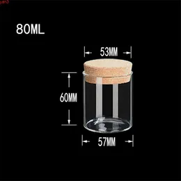 Barattoli di zafferano in vetro da 90 ml con tappi di sughero Contenitore a bocca larga per uso alimentare Bottiglie vuote trasparenti trasparenti 57x60mm 6 pezzi / lottoalta quantità