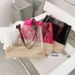 Shopping Bags Large Weave Handbags Transparent Shopper Bag Fashion Clear Straw Beach Shoulder Designer Pvc Jelly Tote for Women 220309