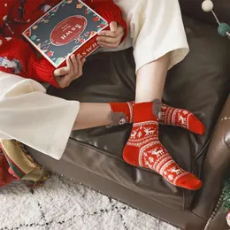 4ペア/セット漫画クリスマスソックス冬の女性の靴下赤いストッキング赤い女の子の男の子の柔らかい綿の靴下クリスマスデコレーションJJE10680