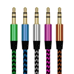 1M Nylon 3.5mm Plug Male Jack Auto Car Audio Cable Kabel Line Cord do telefonu komórkowego i komputera Xiaomi