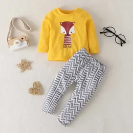 Nyfödd Baby Boy Girl Kläder uppsättningar 2021 Fox Print Långärmad T-shirts + Byxor 2st Barnkläder Barnbes Jogging Suits G1023