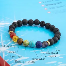 Bangle Natural Lava Stone Beads Healing Balance Chakra Charm Bracelet Tiger Eye Bead Tibetan Buddha Prayer For Women Men