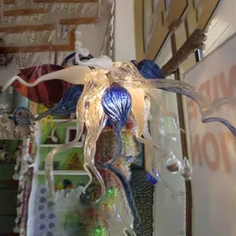 イタリアのランプの手吹きガラスシャンデリア60 cmモダンな青いミルクホワイトクリア色のぶら下げLED 110-240Vペンダントライトベッドルームの家屋アートの装飾