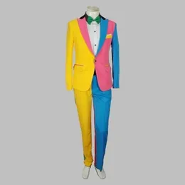 2 sztuk Mężczyzna Mecz Kolor Club Wear Show Sukienka Garnitury Blazer + Spodnie Zestawy Klauna Dostosowany Kolory Stage Performance 2021 x0909