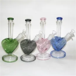 9 "Vacker rosa kärlekshookah vattenrör rökning hjärtformade glas bongs oljerigg tjocklek för shisha bong bubbla dab riggar