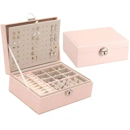 Large Capacity Jewelry Box Rings Earrings Display Leather Tray Necklaces Portable Storage Organizer Gift For Girls 211105