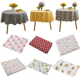 Round 150cm Linen Cotton Printed Floral Table Cloth Home Dinning Cover Tea cloth Overlay Christmas Wedding Decors 211103